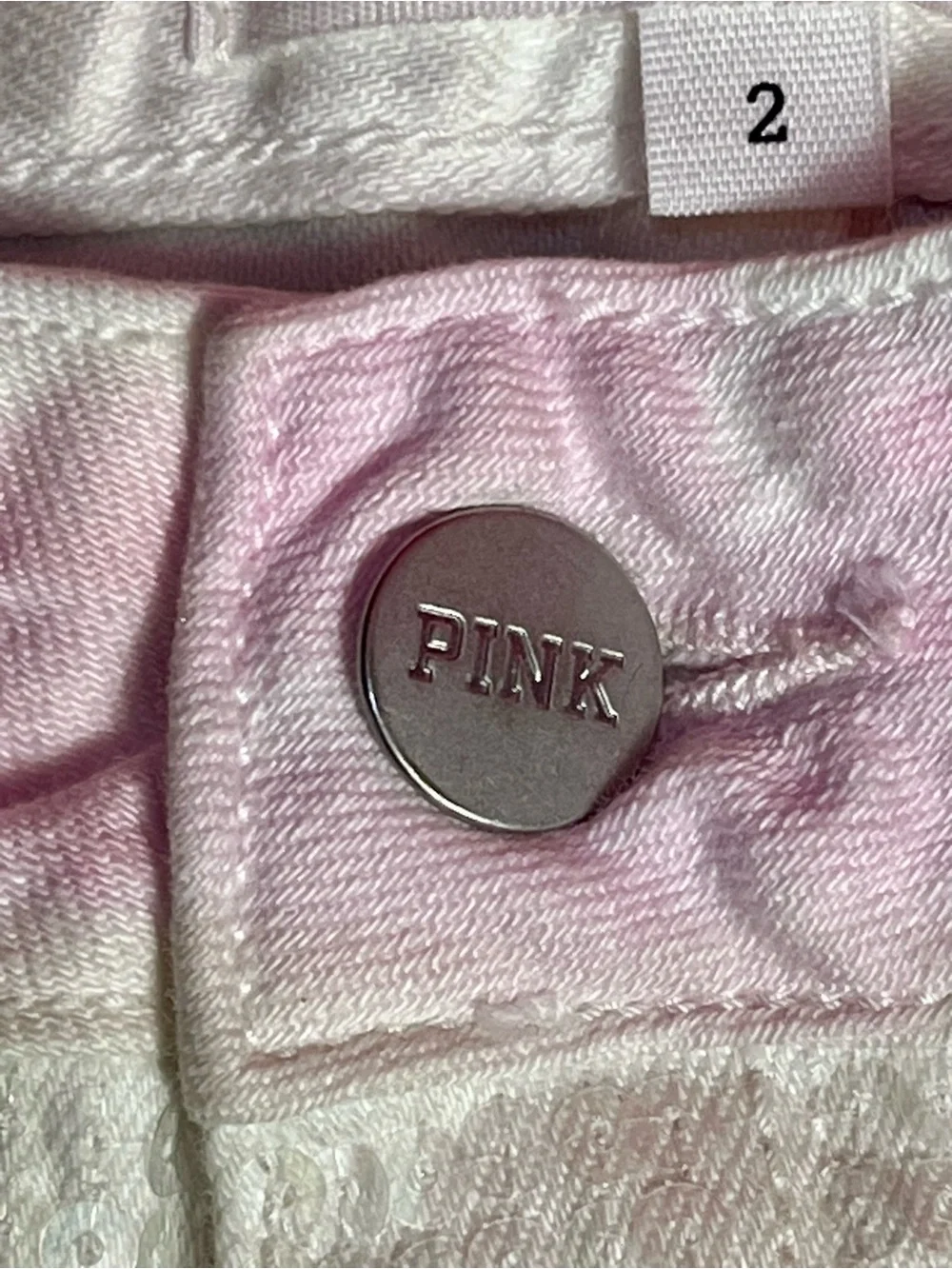 PINK Victoria's Secret White and Pink Sequin Tie-Dye Denim Shorts